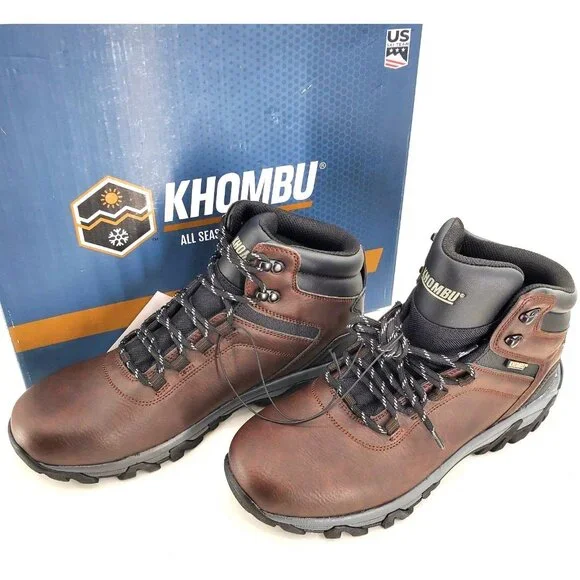 KhombuBoots Men's 8 Leather Outdoor Winter Rugged Lug Weatherproof Snow Shoes